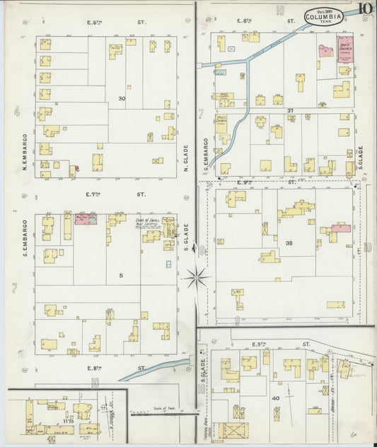 Sanborn Fire Insurance Map from Columbia, Maury County, Tennessee (1895), Sheet #0010 - Historic Sanborn Fire Insurance Map Print, vintage old map wall art, antique decor, genealogy gift, Tennessee Tennessee map