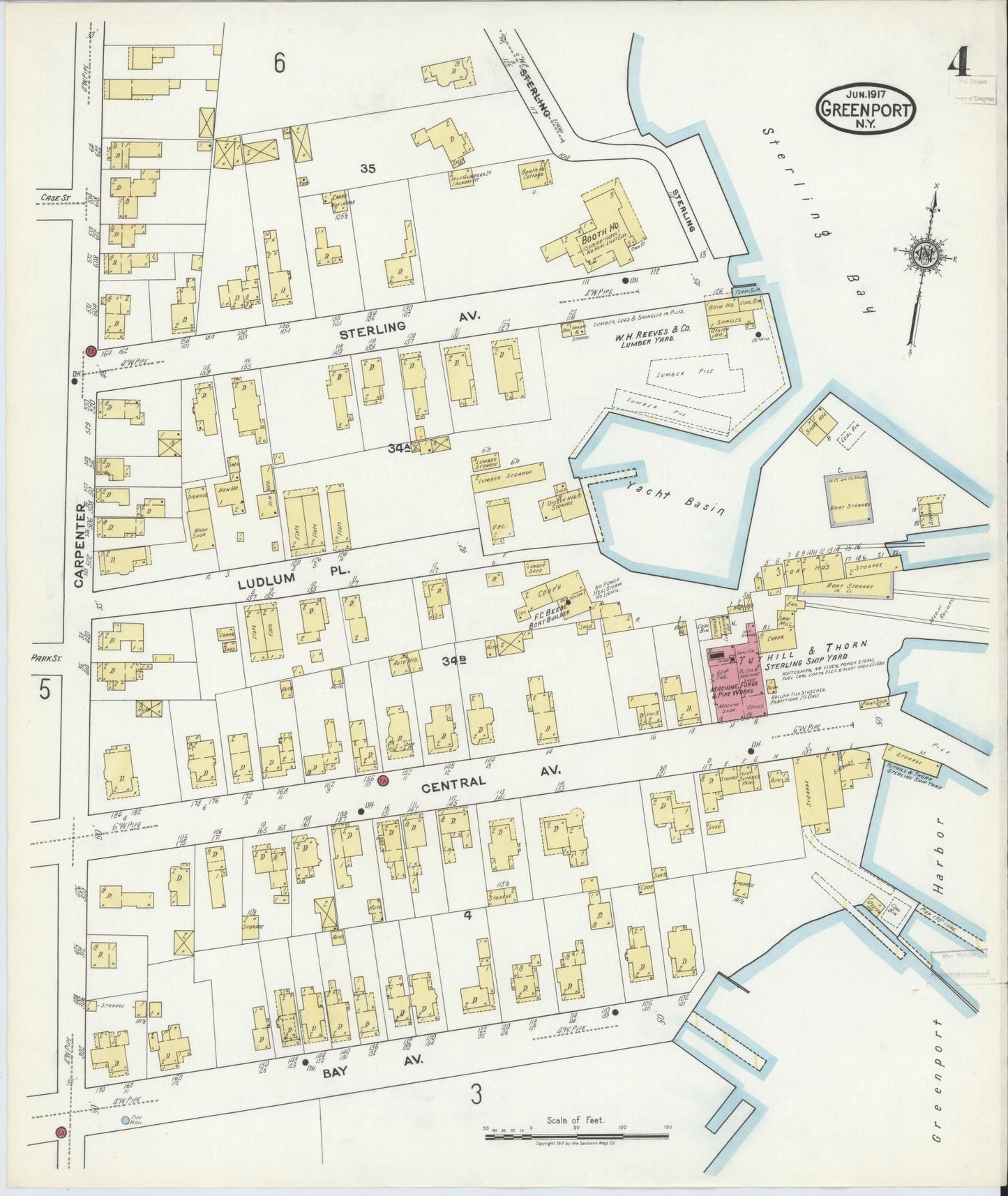 Sanborn Fire Insurance Map from Greenport, Suffolk County, New York (1917), Sheet #0004 - Historic Sanborn Fire Insurance Map Print, vintage old map wall art, antique decor, genealogy gift, New York New York map