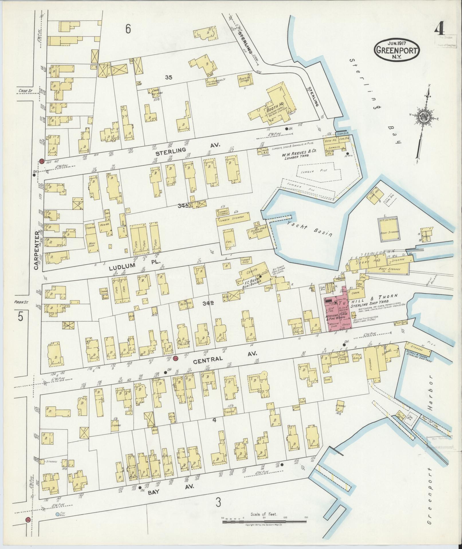 Sanborn Fire Insurance Map from Greenport, Suffolk County, New York (1917), Sheet #0004 - Historic Sanborn Fire Insurance Map Print, vintage old map wall art, antique decor, genealogy gift, New York New York map