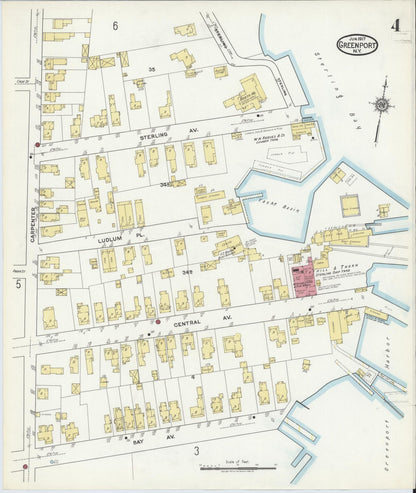 Sanborn Fire Insurance Map from Greenport, Suffolk County, New York (1917), Sheet #0004 - Historic Sanborn Fire Insurance Map Print, vintage old map wall art, antique decor, genealogy gift, New York New York map