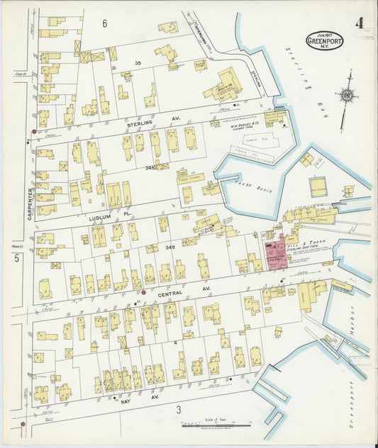 Sanborn Fire Insurance Map from Greenport, Suffolk County, New York (1917), Sheet #0004 - Historic Sanborn Fire Insurance Map Print, vintage old map wall art, antique decor, genealogy gift, New York New York map