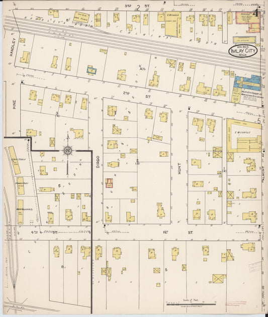 Sanborn Fire Insurance Map from Imlay City, Lapeer County, Michigan (1922), Sheet #0004 - Historic Sanborn Fire Insurance Map Print, vintage old map wall art, antique decor, genealogy gift, Michigan Michigan map