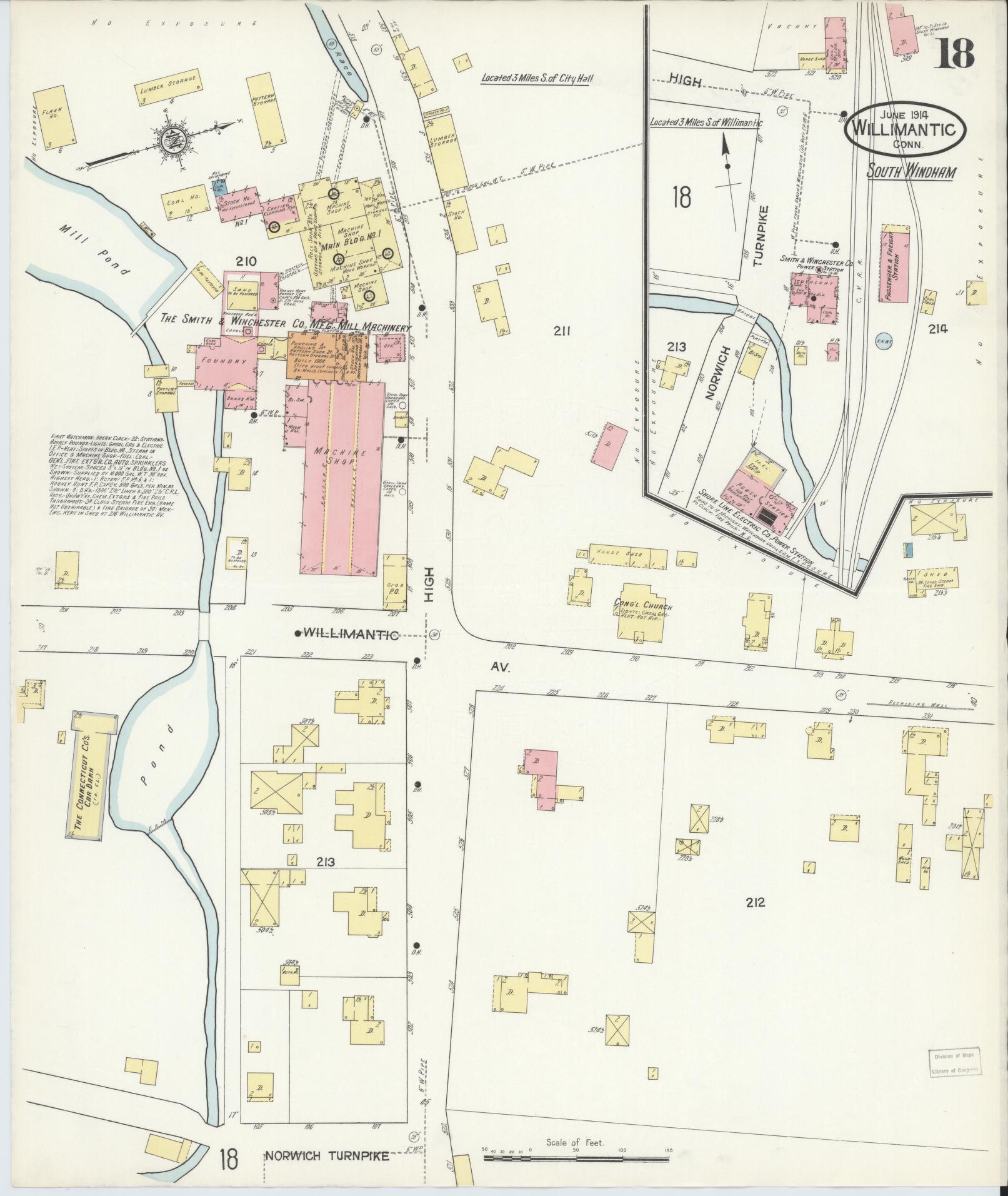 Sanborn Fire Insurance Map from Willimantic, Windham County, Connecticut (1914), Sheet #0018 - Historic Sanborn Fire Insurance Map Print, vintage old map wall art, antique decor, genealogy gift, Connecticut Connecticut map