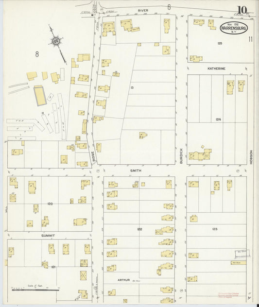 Sanborn Fire Insurance Map from Warrensburg, Warren County, New York (1912), Sheet #0010 - Historic Sanborn Fire Insurance Map Print, vintage old map wall art, antique decor, genealogy gift, New York New York map