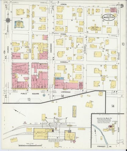 Sanborn Fire Insurance Map from Marietta, Cobb County, Georgia (1911), Sheet #0009 - Complete Map Set gallery image, historic Sanborn map, vintage wall art, Georgia Georgia