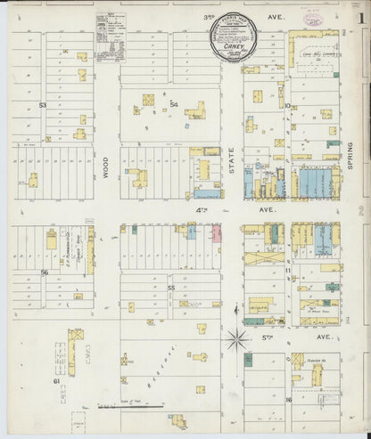 Sanborn Fire Insurance Map from Caney, Montgomery County, Kansas (1894), Sheet #0001 - Complete Map Set gallery image, historic Sanborn map, vintage wall art, Kansas Kansas