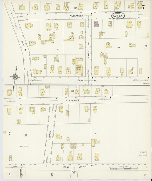 Sanborn Fire Insurance Map from Avoca, Steuben County, New York (1913), Sheet #0007 - Historic Sanborn Fire Insurance Map Print, vintage old map wall art, antique decor, genealogy gift, New York New York map