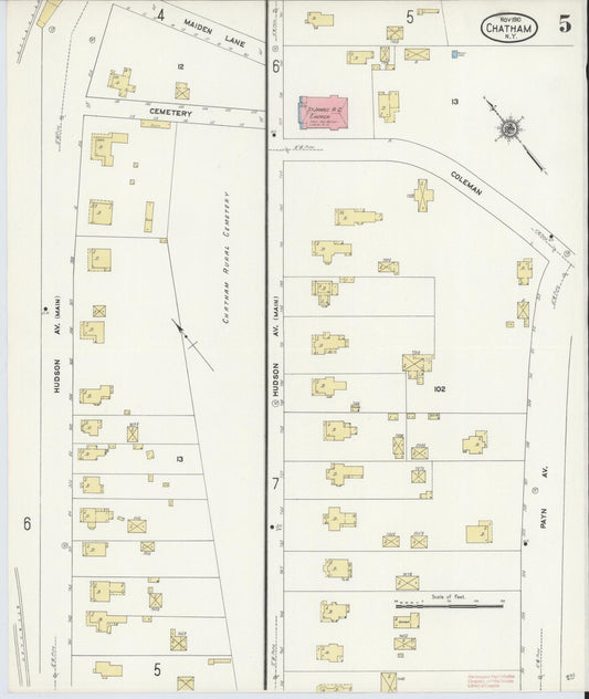 Sanborn Fire Insurance Map from Chatham, Columbia County, New York (1910), Sheet #0005 - Historic Sanborn Fire Insurance Map Print, vintage old map wall art, antique decor, genealogy gift, New York New York map