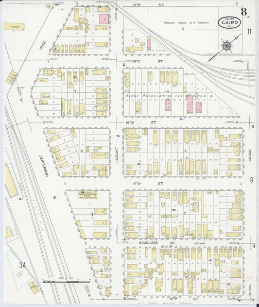 Sanborn Fire Insurance Map from Cairo, Alexander County, Illinois (1914), Sheet #0008 - Historic Sanborn Fire Insurance Map Print, vintage old map wall art, antique decor, genealogy gift, Illinois Illinois map