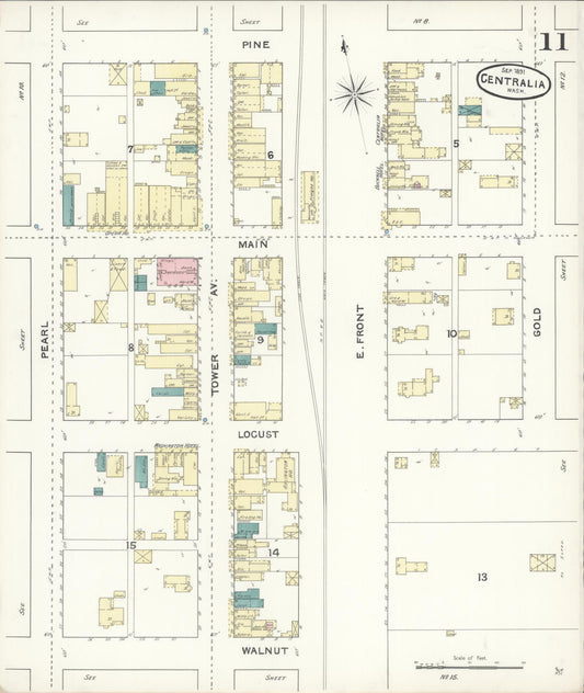 Sanborn Fire Insurance Map from Centralia, Lewis County, Washington (1891), Sheet #0011 - Historic Sanborn Fire Insurance Map Print, vintage old map wall art, antique decor, genealogy gift, Washington Washington map