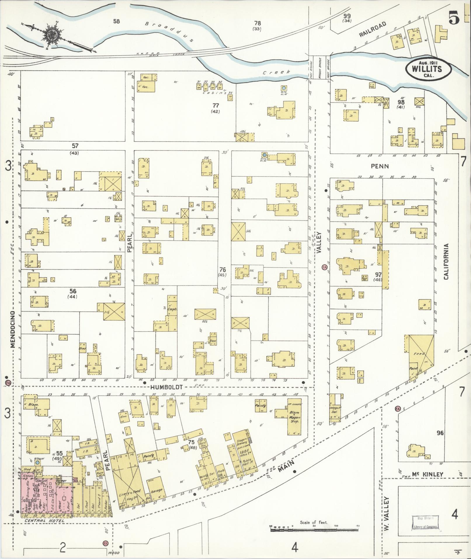 Sanborn Fire Insurance Map from Willits, Mendocino County, California (1911), Sheet #0005 - Complete Map Set gallery image, historic Sanborn map, vintage wall art, California California