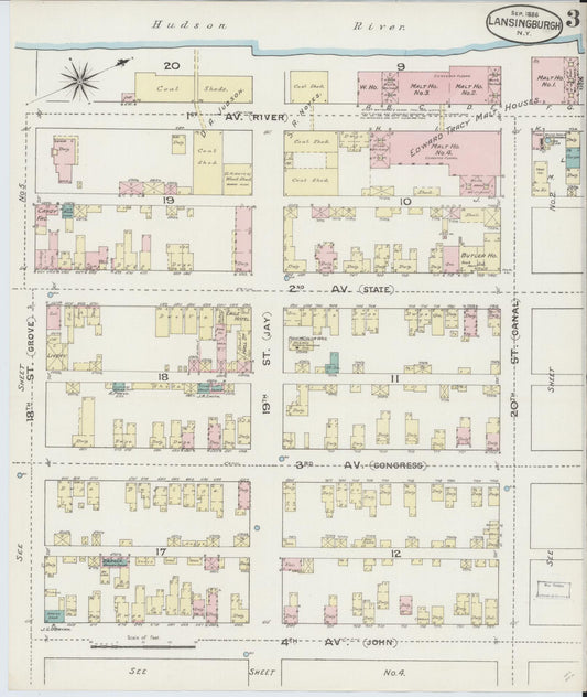 Sanborn Fire Insurance Map from Lansingburg, Rensselaer County, New York (1886), Sheet #0003 - Historic Sanborn Fire Insurance Map Print, vintage old map wall art, antique decor, genealogy gift, New York New York map