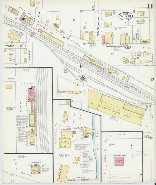 Sanborn Fire Insurance Map from Columbia, Maury County, Tennessee (1899), Sheet #0011 - Historic Sanborn Fire Insurance Map Print, vintage old map wall art, antique decor, genealogy gift, Tennessee Tennessee map