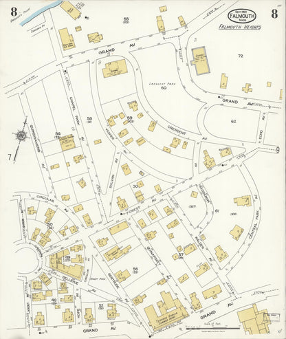 Sanborn Fire Insurance Map from Falmouth, Barnstable County, Massachusetts (1923), Sheet #0008 - Historic Sanborn Fire Insurance Map Print, vintage old map wall art, antique decor, genealogy gift, Massachusetts Massachusetts map