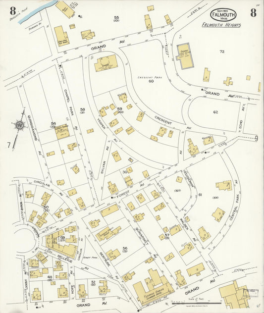 Sanborn Fire Insurance Map from Falmouth, Barnstable County, Massachusetts (1923), Sheet #0008 - Historic Sanborn Fire Insurance Map Print, vintage old map wall art, antique decor, genealogy gift, Massachusetts Massachusetts map