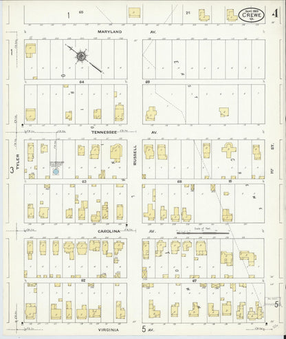 Sanborn Fire Insurance Map from Crewe, Nottoway County, Virginia (1909), Sheet #0004 - Complete Map Set gallery image, historic Sanborn map, vintage wall art, Virginia Virginia