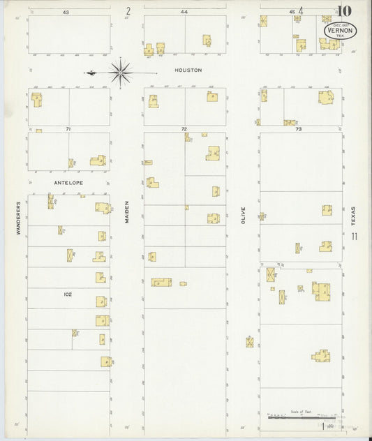 Sanborn Fire Insurance Map from Vernon, Wilbarger County, Texas (1907), Sheet #0010 - Historic Sanborn Fire Insurance Map Print, vintage old map wall art, antique decor, genealogy gift, Texas Texas map