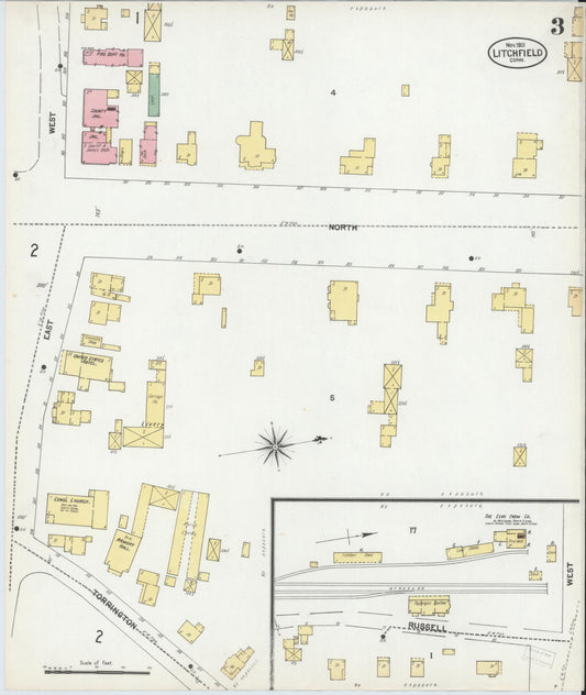 Sanborn Fire Insurance Map from Litchfield, Litchfield County, Connecticut (1901), Sheet #0003 - Historic Sanborn Fire Insurance Map Print, vintage old map wall art, antique decor, genealogy gift, Connecticut Connecticut map