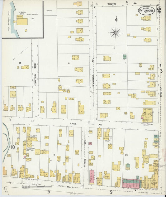 Sanborn Fire Insurance Map from Patchogue, Suffolk County, New York (1902), Sheet #0002 - Historic Sanborn Fire Insurance Map Print, vintage old map wall art, antique decor, genealogy gift, New York New York map
