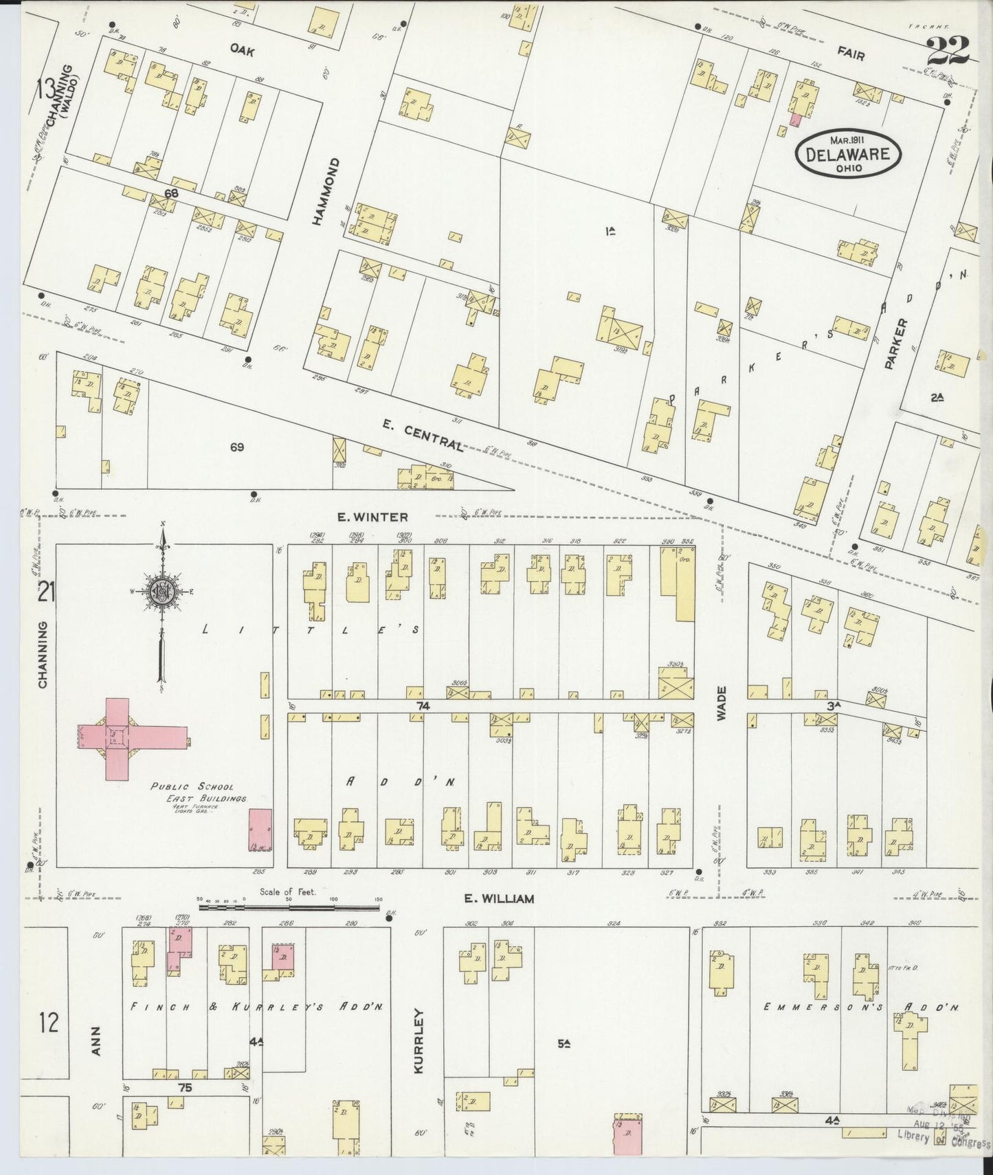 Sanborn Fire Insurance Map from Delaware, Delaware County, Ohio (1911), Sheet #0022 - Complete Map Set gallery image, historic Sanborn map, vintage wall art, Ohio Ohio