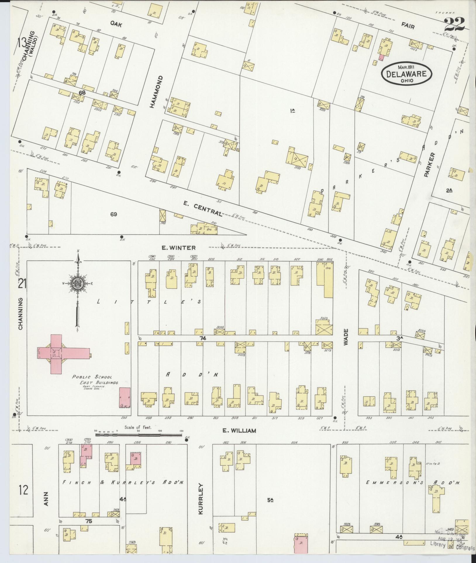 Sanborn Fire Insurance Map from Delaware, Delaware County, Ohio (1911), Sheet #0022 - Complete Map Set gallery image, historic Sanborn map, vintage wall art, Ohio Ohio