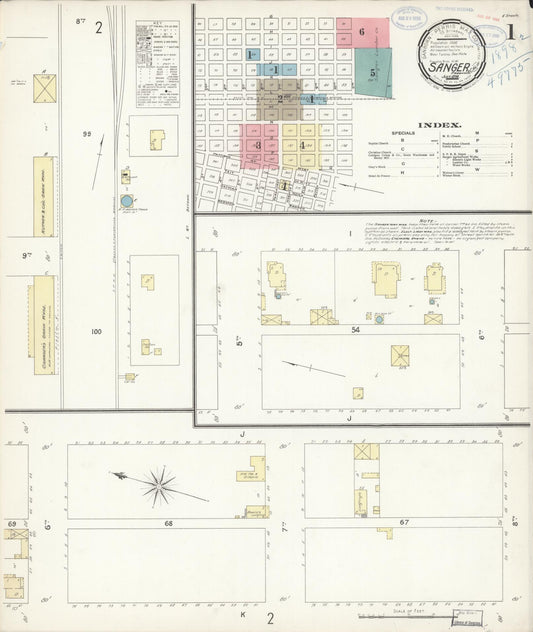 Sanborn Fire Insurance Map from Sanger, Fresno County, California (1898), Sheet #0001 - Complete Map Set gallery image, historic Sanborn map, vintage wall art, California California