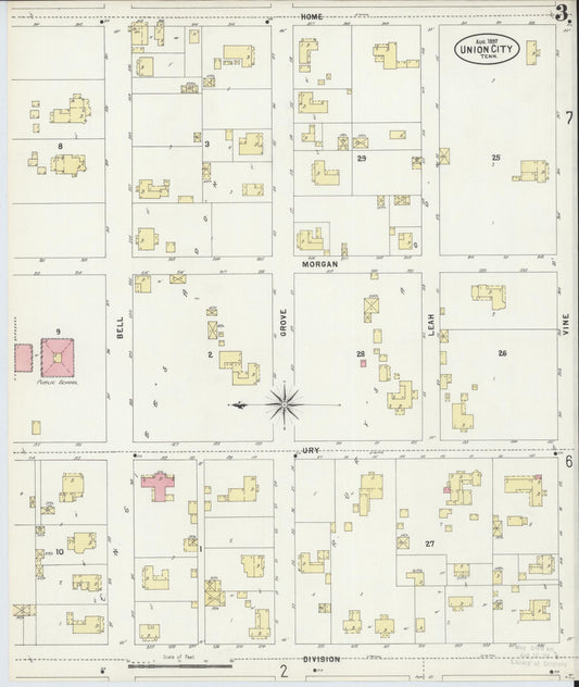 Sanborn Fire Insurance Map from Union City, Obion County, Tennessee (1897), Sheet #0003 - Historic Sanborn Fire Insurance Map Print, vintage old map wall art, antique decor, genealogy gift, Tennessee Tennessee map