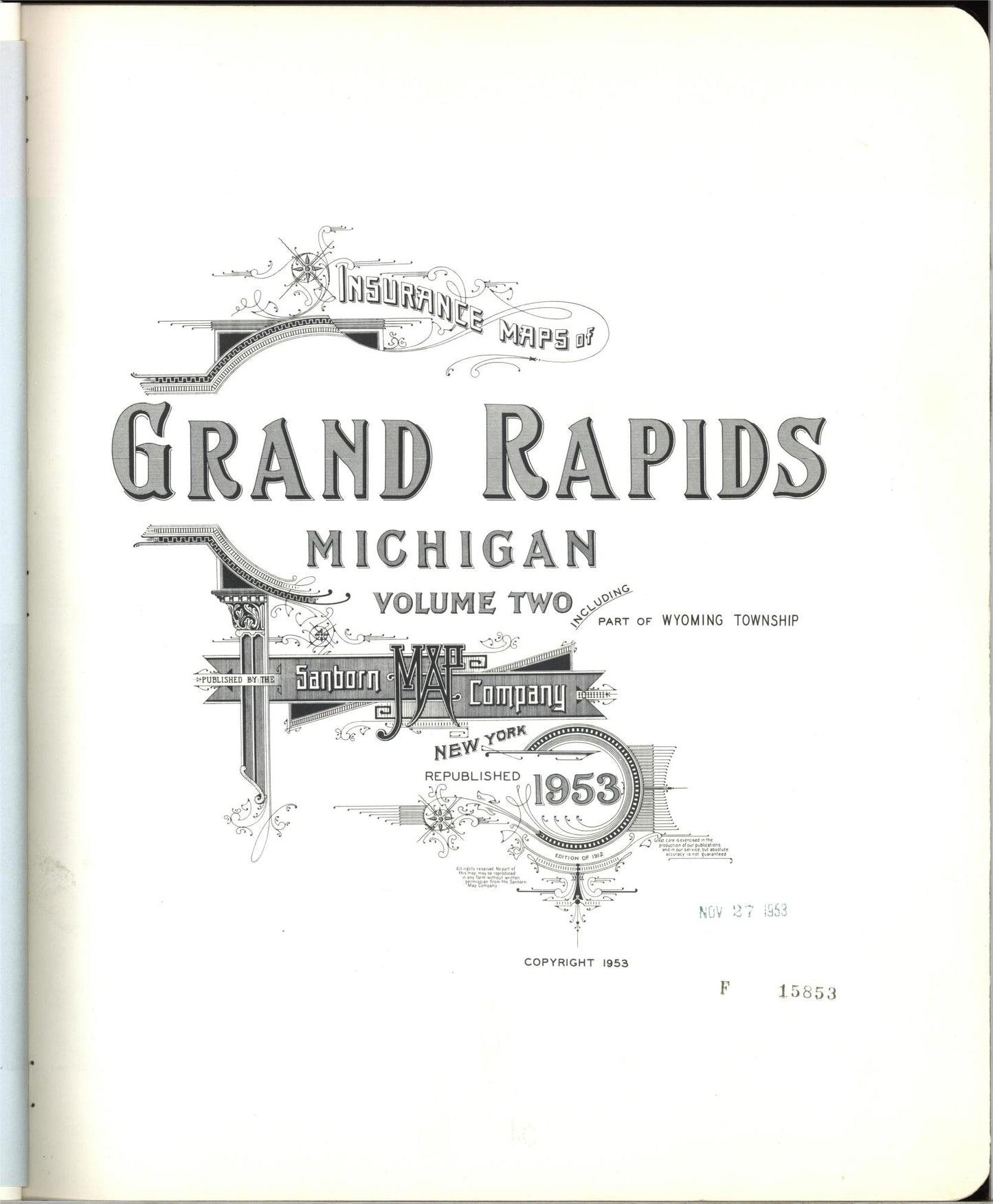 Sanborn Fire Insurance Map from Grand Rapids, Kent County, Michigan (1953), Sheet #0001 - Historic Sanborn Fire Insurance Map Print, vintage old map wall art, antique decor, genealogy gift, Michigan Michigan map