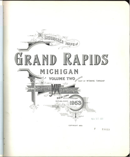 Sanborn Fire Insurance Map from Grand Rapids, Kent County, Michigan (1953), Sheet #0001 - Historic Sanborn Fire Insurance Map Print, vintage old map wall art, antique decor, genealogy gift, Michigan Michigan map