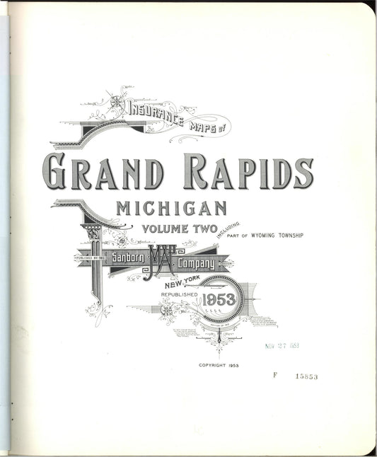 Sanborn Fire Insurance Map from Grand Rapids, Kent County, Michigan (1953), Sheet #0001 - Historic Sanborn Fire Insurance Map Print, vintage old map wall art, antique decor, genealogy gift, Michigan Michigan map