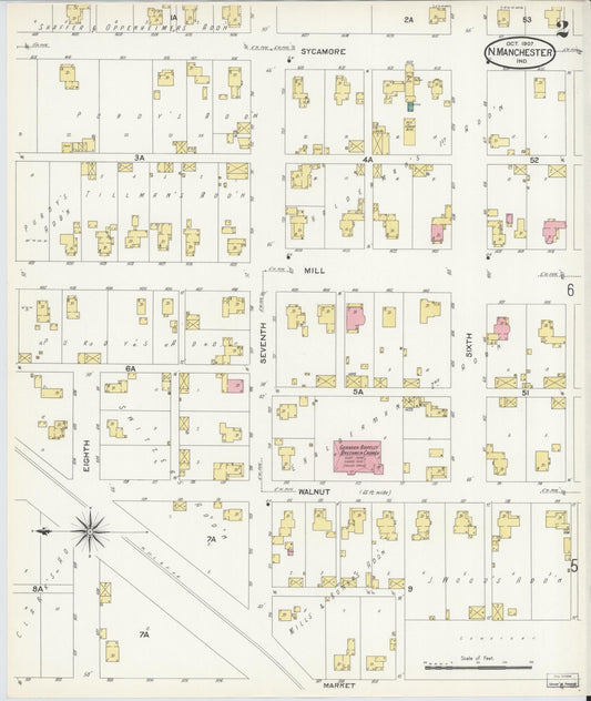 Sanborn Fire Insurance Map from North Manchester, Wabash County, Indiana (1907), Sheet #0002 - Historic Sanborn Fire Insurance Map Print, vintage old map wall art, antique decor, genealogy gift, Indiana Indiana map