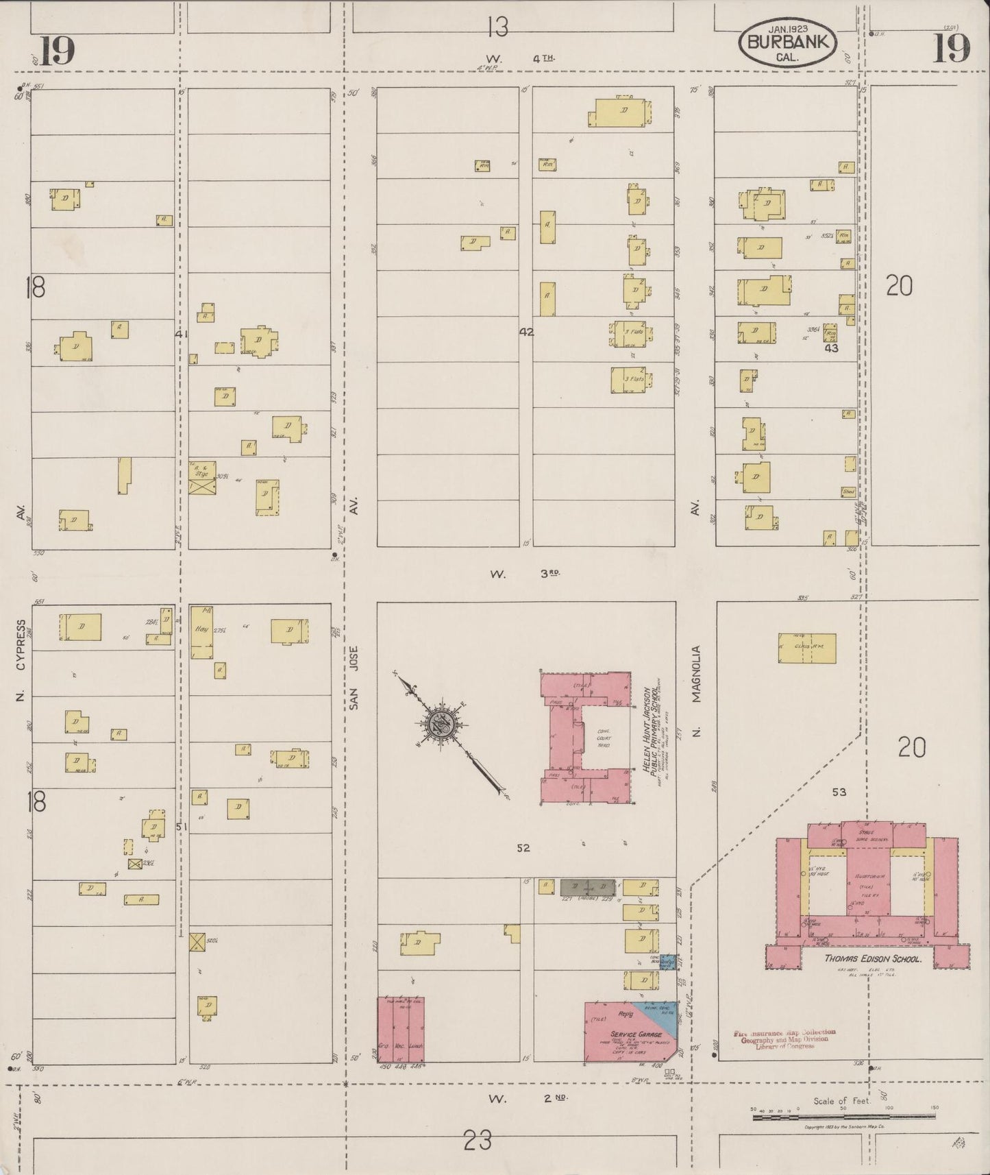Sanborn Fire Insurance Map from Burbank, Los Angeles County, California (1923), Sheet #0019 - Complete Map Set gallery image, historic Sanborn map, vintage wall art, California California
