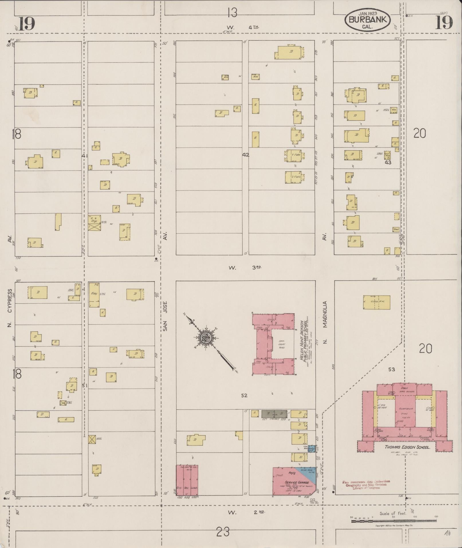 Sanborn Fire Insurance Map from Burbank, Los Angeles County, California (1923), Sheet #0019 - Complete Map Set gallery image, historic Sanborn map, vintage wall art, California California