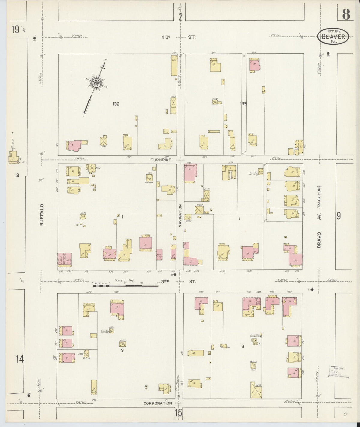 Sanborn Fire Insurance Map from Beaver, Beaver County, Pennsylvania (1912), Sheet #0008 - Complete Map Set gallery image, historic Sanborn map, vintage wall art, Pennsylvania Pennsylvania