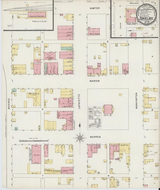 Sanborn Fire Insurance Map from Shelby, Cleveland County, North Carolina (1896), Sheet #0001 - Historic Sanborn Fire Insurance Map Print, vintage old map wall art, antique decor, genealogy gift, North Carolina North Carolina map