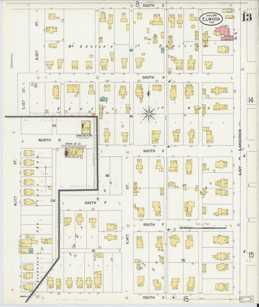 Sanborn Fire Insurance Map from Elwood, Madison County, Indiana (1899), Sheet #0013 - Historic Sanborn Fire Insurance Map Print, vintage old map wall art, antique decor, genealogy gift, Indiana Indiana map