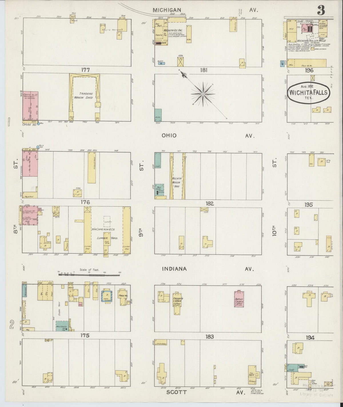 Sanborn Fire Insurance Map from Wichita Falls, Wichita County, Texas (1892), Sheet #0003 - Historic Sanborn Fire Insurance Map Print, vintage old map wall art, antique decor, genealogy gift, Texas Texas map