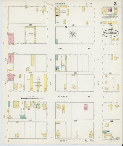 Sanborn Fire Insurance Map from Wichita Falls, Wichita County, Texas (1892), Sheet #0003 - Historic Sanborn Fire Insurance Map Print, vintage old map wall art, antique decor, genealogy gift, Texas Texas map