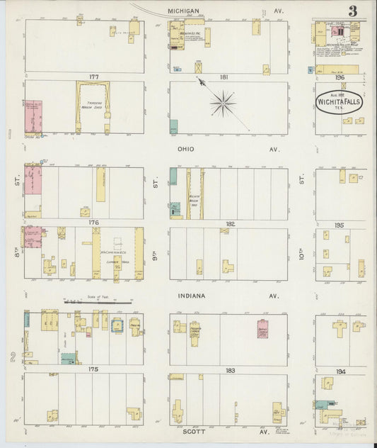 Sanborn Fire Insurance Map from Wichita Falls, Wichita County, Texas (1892), Sheet #0003 - Historic Sanborn Fire Insurance Map Print, vintage old map wall art, antique decor, genealogy gift, Texas Texas map