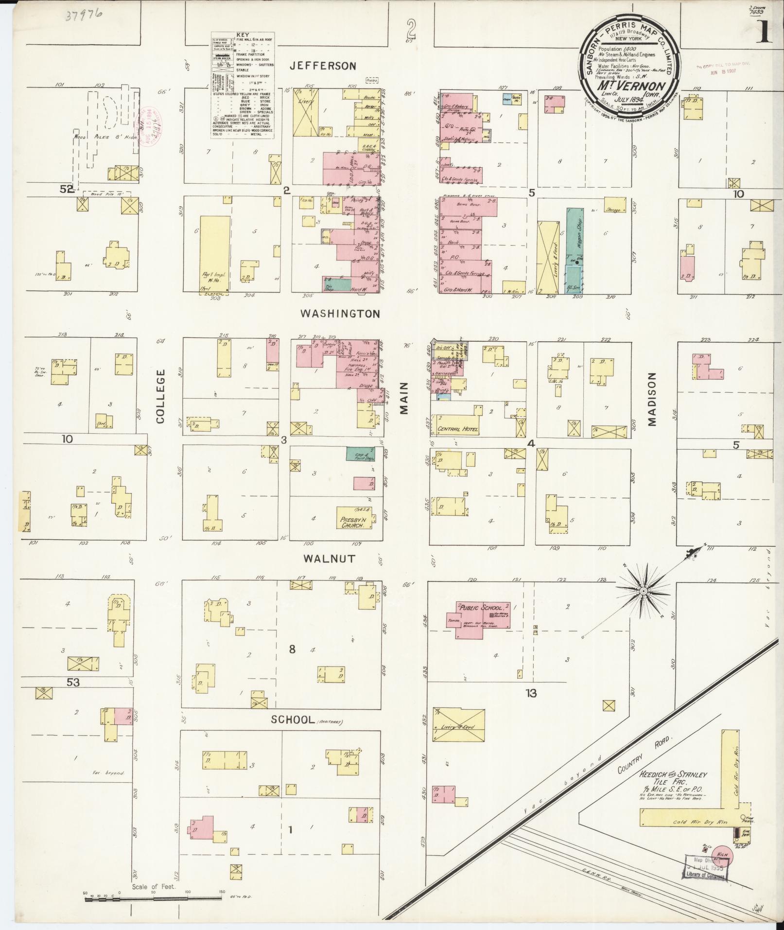 Sanborn Fire Insurance Map from Mount Vernon, Linn County, Iowa (1894), Sheet #0001 - Historic Sanborn Fire Insurance Map Print