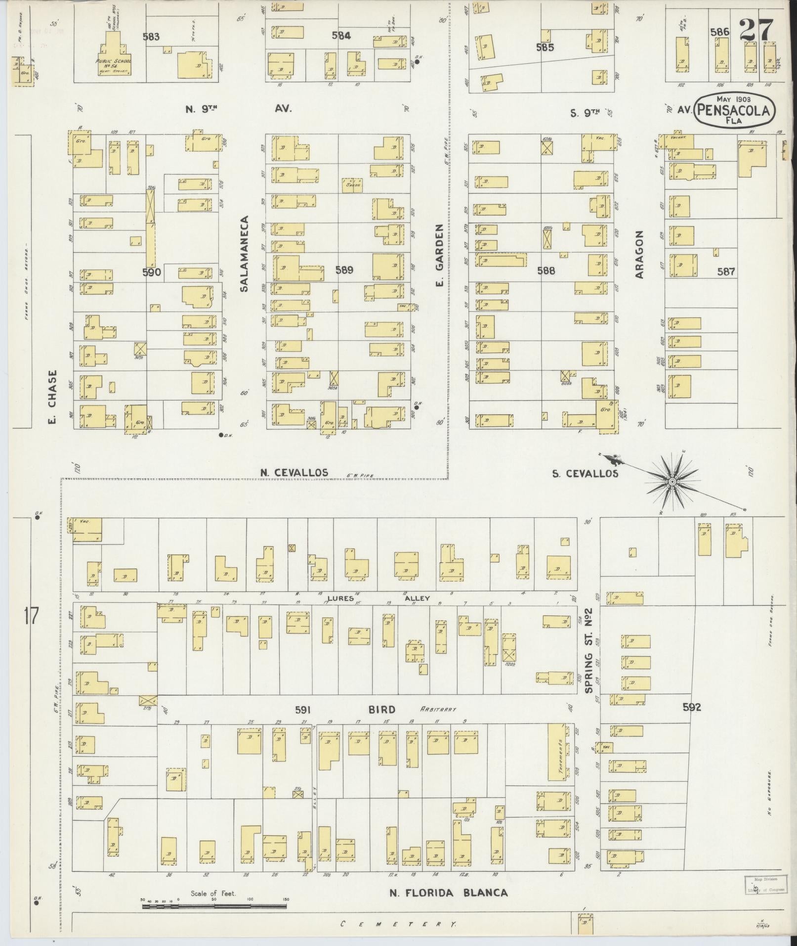 Sanborn Fire Insurance Map from Pensacola, Escambia County, Florida (1903), Sheet #0027 - Complete Map Set gallery image, historic Sanborn map, vintage wall art, Florida Florida