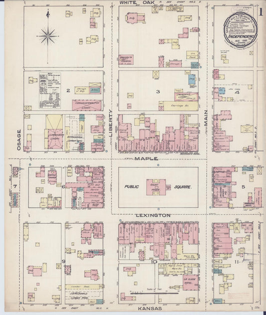 Sanborn Fire Insurance Map from Independence, Jackson County, Missouri (1885), Sheet #0001 - Complete Map Set gallery image, historic Sanborn map, vintage wall art, Missouri Missouri