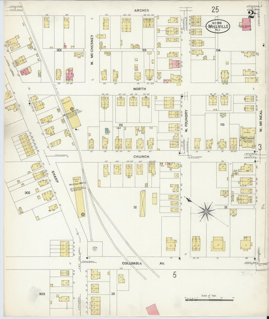 Sanborn Fire Insurance Map from Millville, Cumberland County, New Jersey (1908), Sheet #0002 - Complete Map Set gallery image, historic Sanborn map, vintage wall art, New Jersey New Jersey