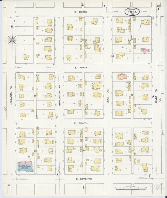 Sanborn Fire Insurance Map from York, York County, Nebraska (1909), Sheet #0007 - Historic Sanborn Fire Insurance Map Print, vintage old map wall art, antique decor, genealogy gift, Nebraska Nebraska map
