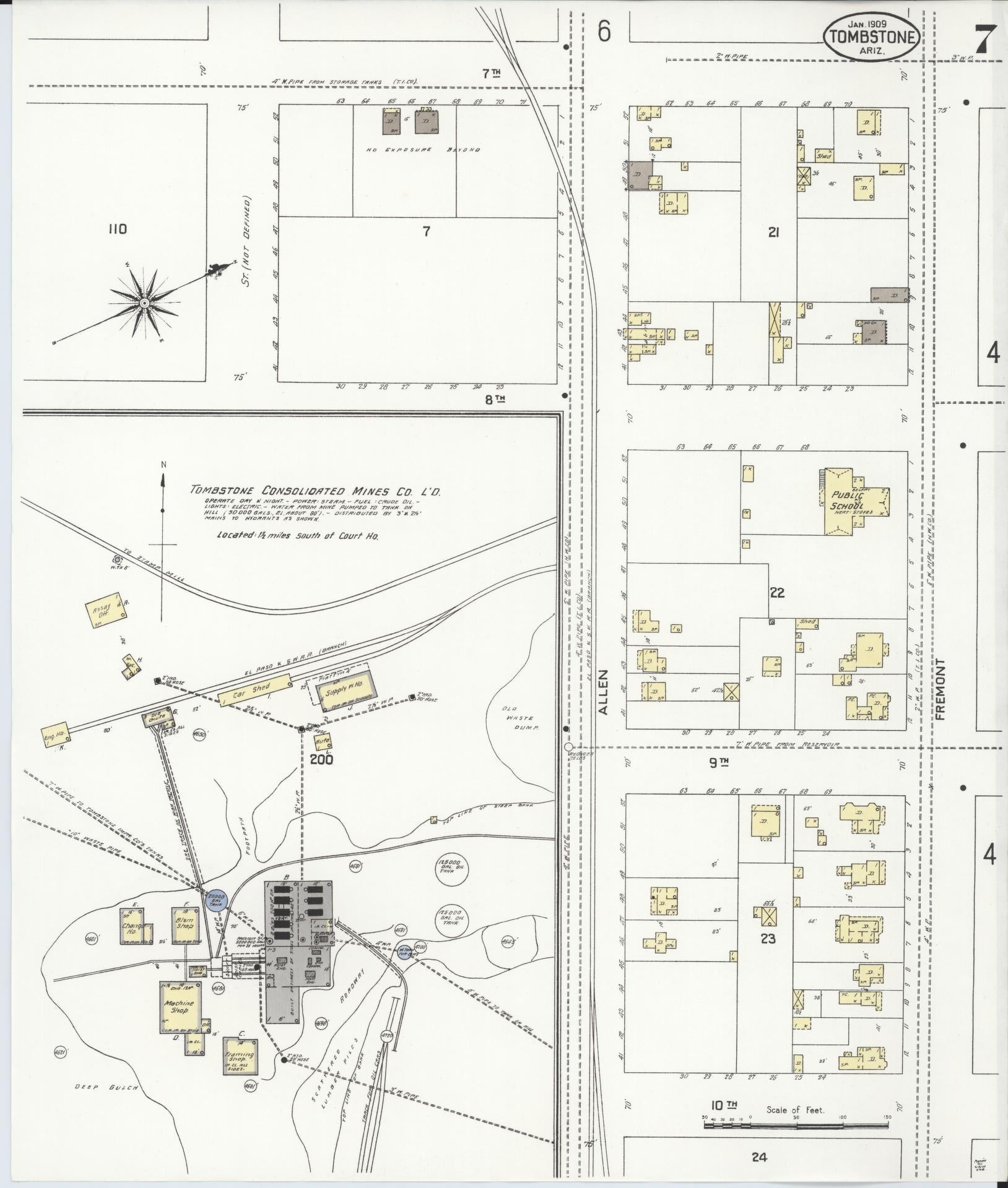 Sanborn Fire Insurance Map from Tombstone, Cochise County, Arizona (1909), Sheet #0007 - Complete Map Set gallery image, historic Sanborn map, vintage wall art, Arizona Arizona
