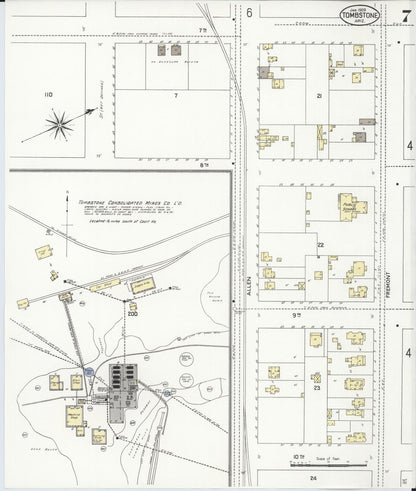 Sanborn Fire Insurance Map from Tombstone, Cochise County, Arizona (1909), Sheet #0007 - Complete Map Set gallery image, historic Sanborn map, vintage wall art, Arizona Arizona