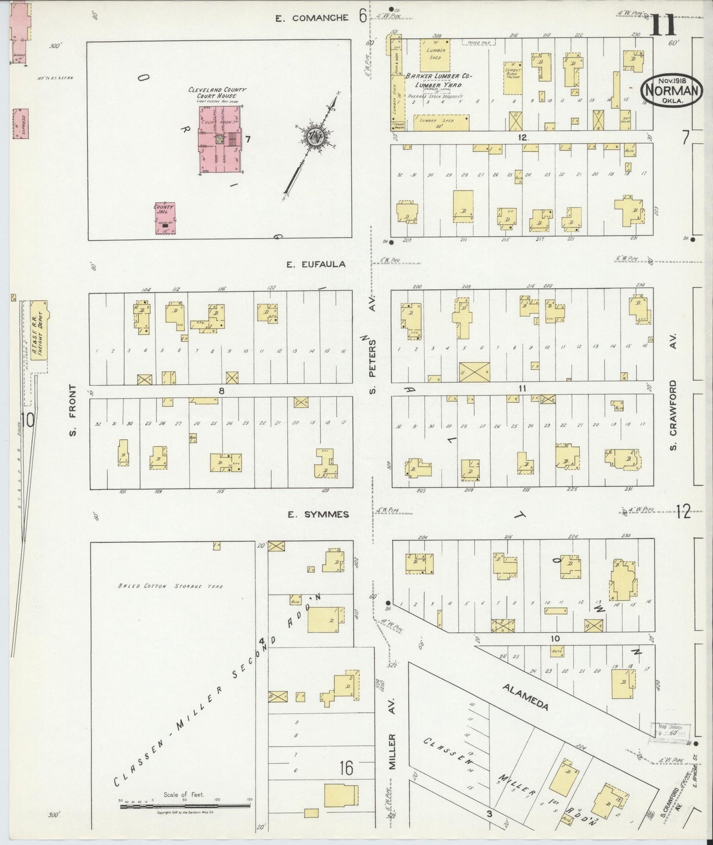 Sanborn Fire Insurance Map from Norman, Cleveland County, Oklahoma (1918), Sheet #0011 - Complete Map Set gallery image, historic Sanborn map, vintage wall art, Oklahoma Oklahoma