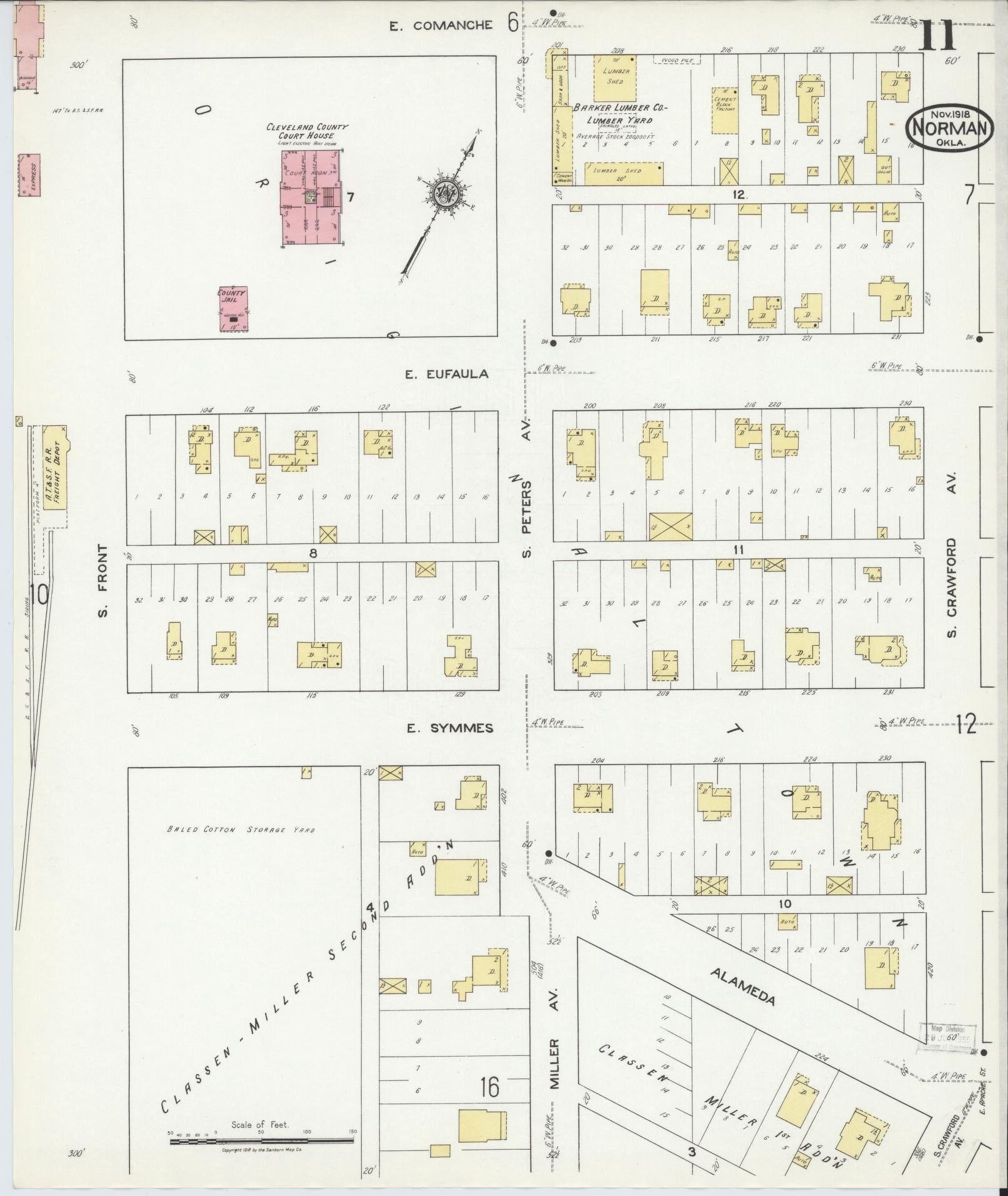 Sanborn Fire Insurance Map from Norman, Cleveland County, Oklahoma (1918), Sheet #0011 - Complete Map Set gallery image, historic Sanborn map, vintage wall art, Oklahoma Oklahoma