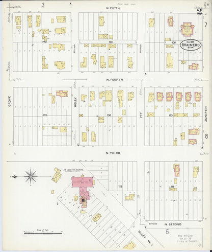 Sanborn Fire Insurance Map from Brainerd, Crow Wing County, Minnesota (1907), Sheet #0002 - Historic Sanborn Fire Insurance Map Print, vintage old map wall art, antique decor, genealogy gift, Minnesota Minnesota map