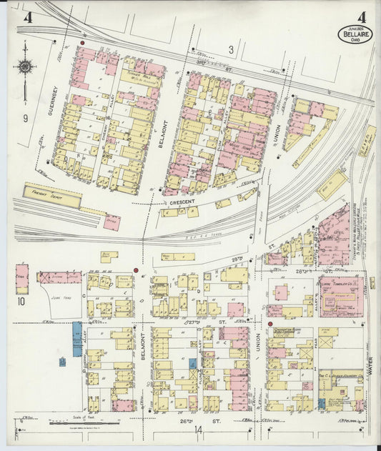 Sanborn Fire Insurance Map from Bellaire, Belmont County, Ohio (1924), Sheet #0004 - Historic Sanborn Fire Insurance Map Print, vintage old map wall art, antique decor, genealogy gift, Ohio Ohio map